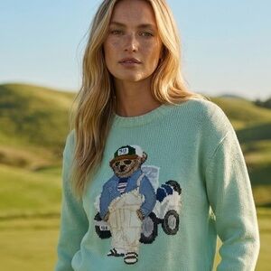 Polo Ralph Lauren Polo Bear Jeep Sweater Mint Green Women’s Large Knit Pullover